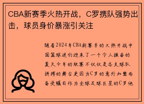 CBA新赛季火热开战，C罗携队强势出击，球员身价暴涨引关注